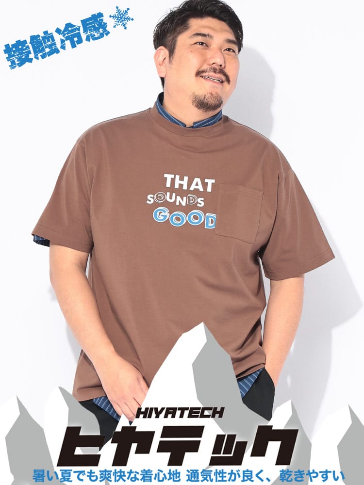 Tシャツ 半袖 メンズ 大きいサイズ プリント クルーネック ヒヤテック USAコットン 胸ポケット トップス カジュアル 春 夏
