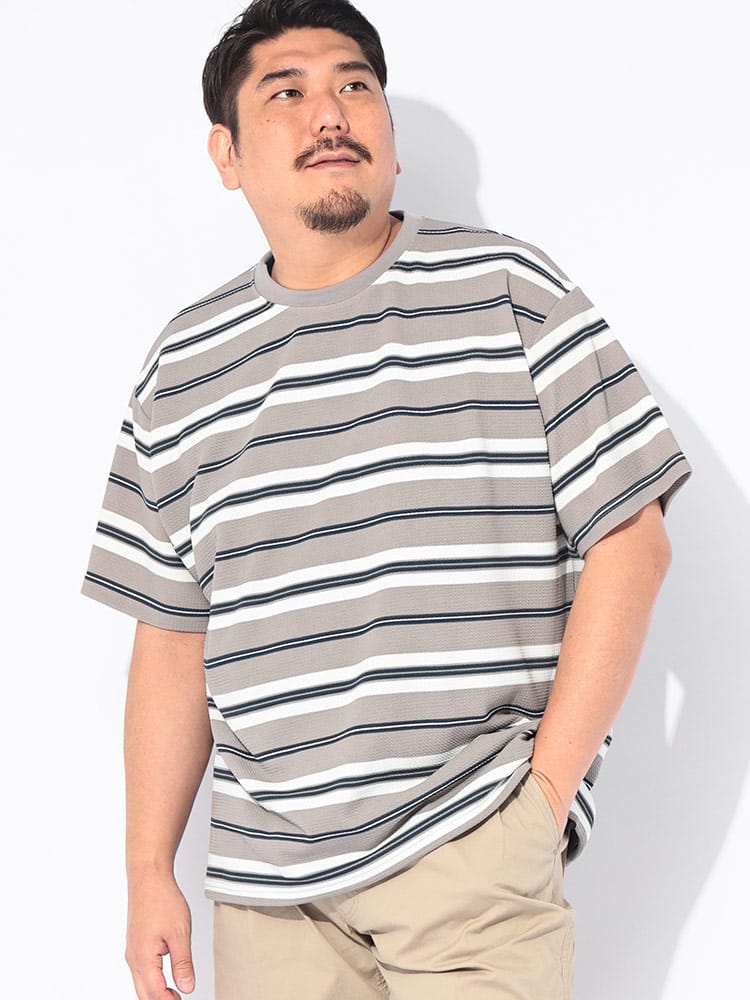 【WEB限定価格】Tシャツ 半袖 メンズ 大きいサイズ DRY ワッフル ボーダー ストレッチ ドローコード トップス カジュアル 春 夏