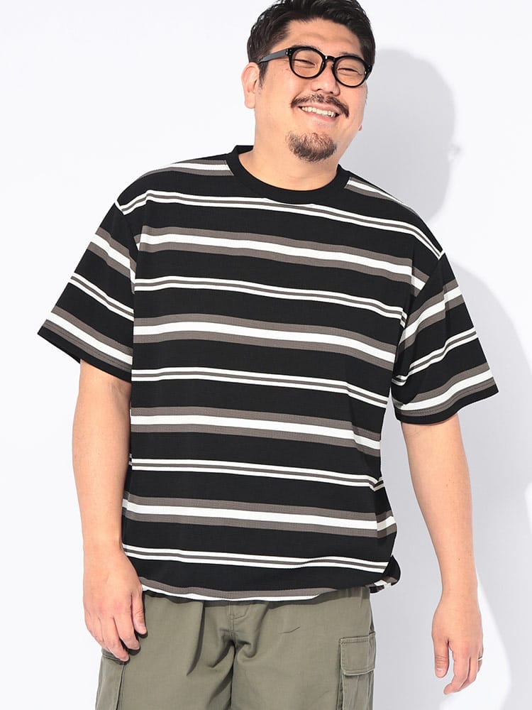 【WEB限定価格】Tシャツ 半袖 メンズ 大きいサイズ DRY ワッフル ボーダー ストレッチ ドローコード トップス カジュアル 春 夏