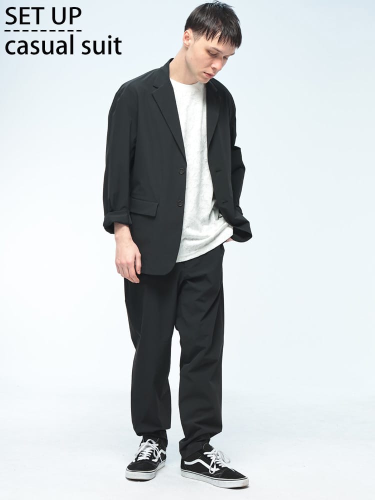 S＆SONS (エスアンドサンズ) ナイロン素材 カジュアルスーツ 上下セット ジャケット パンツ セットアップ ストレッチ ナイロン 無地