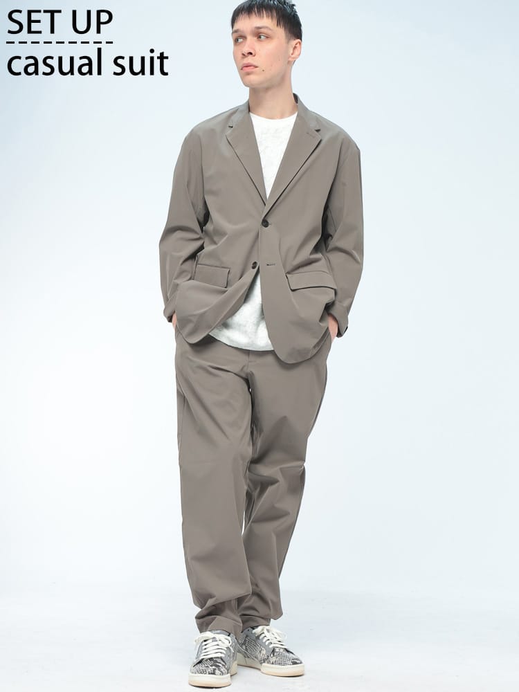 S＆SONS (エスアンドサンズ) ナイロン素材 カジュアルスーツ 上下セット ジャケット パンツ セットアップ ストレッチ ナイロン 無地