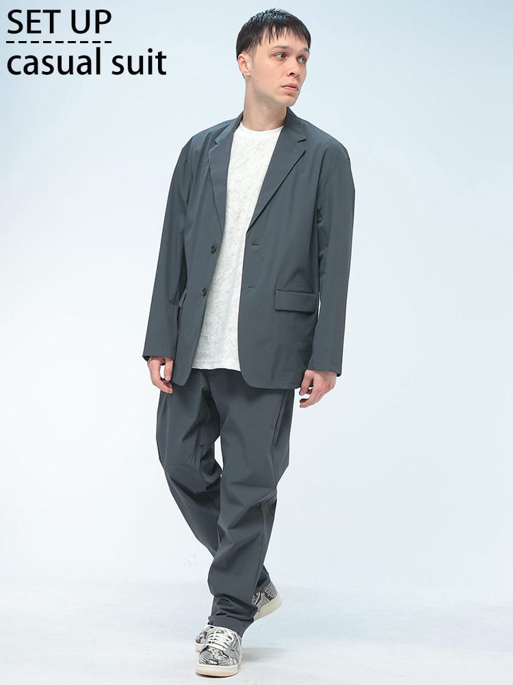 S＆SONS (エスアンドサンズ) ナイロン素材 カジュアルスーツ 上下セット ジャケット パンツ セットアップ ストレッチ ナイロン 無地