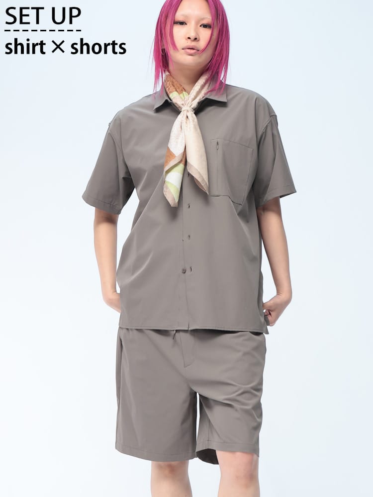 S＆SONS (エスアンドサンズ) 半袖シャツ ショートパンツ セットアップ ユニセックス ドライ ストレッチナイロン シャツ ショート 上下セット