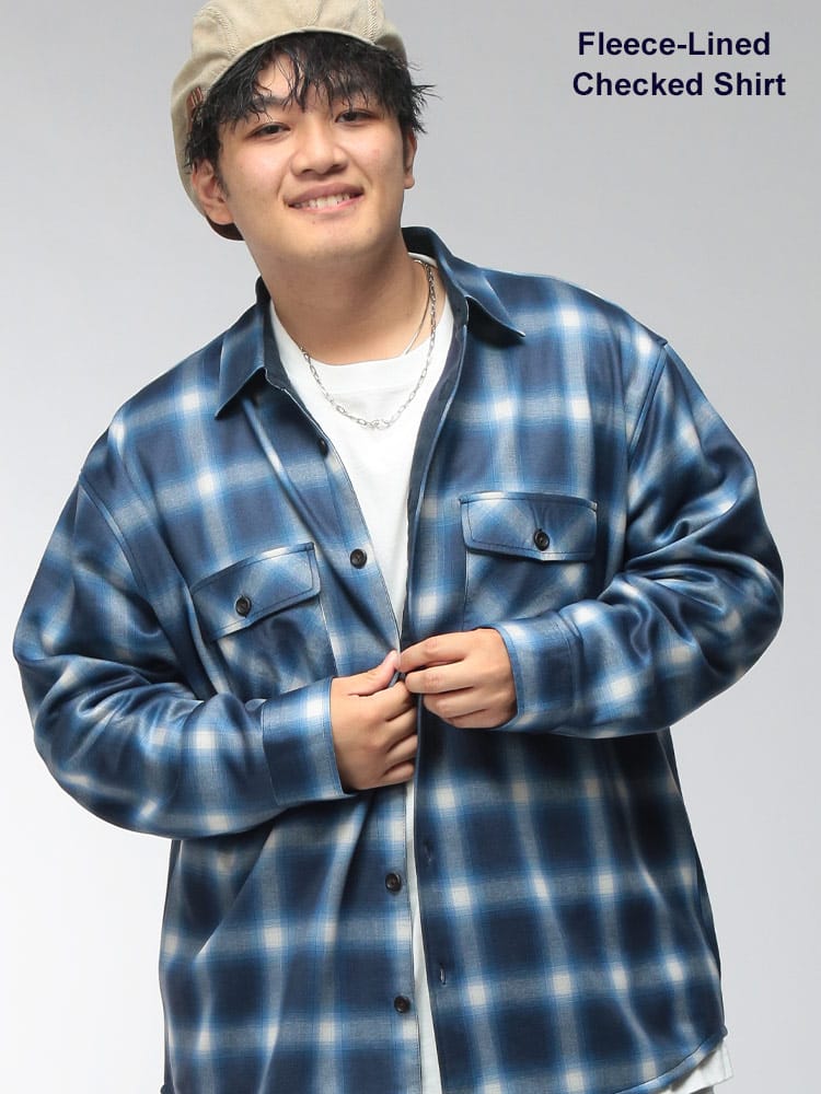 シャツ 長袖 メンズ 大きいサイズ チェック フリース 裏地 ボンディングシャツ トップス 柄シャツ 起毛 カジュアル デイリー 秋 冬