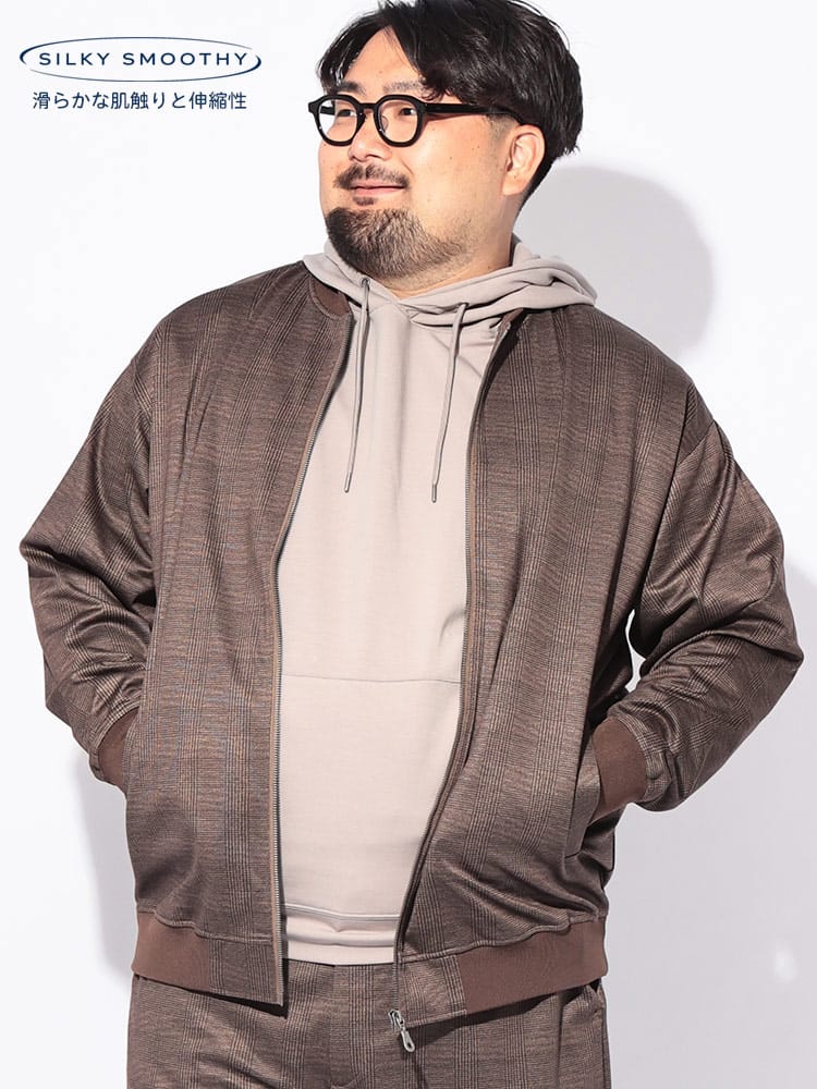 フルジップスウェット メンズ 大きいサイズ ブルゾン 柄 リブ SILKY SMOOTHY トップス ストレッチ トレーナー 秋 冬