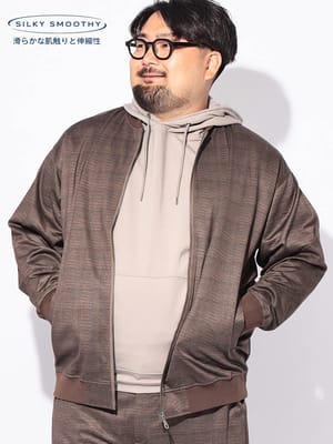 フルジップスウェット メンズ 大きいサイズ ブルゾン 柄 リブ SILKY SMOOTHY トップス ストレッチ トレーナー 秋 冬