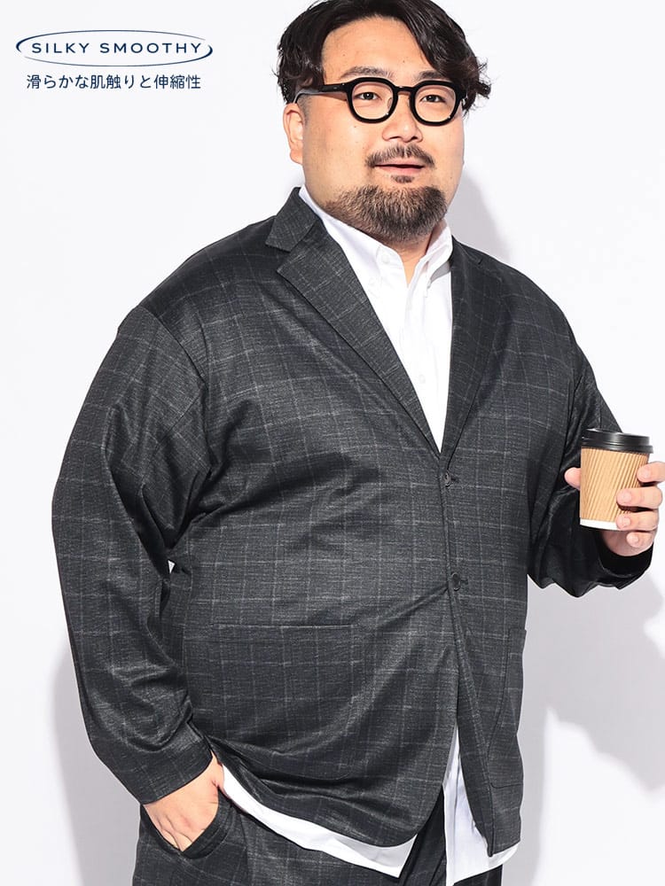 テーラードジャケット メンズ 大きいサイズ 柄 SILKY SMOOTHY アウター ジャケット ブレザー きれいめ 秋 冬