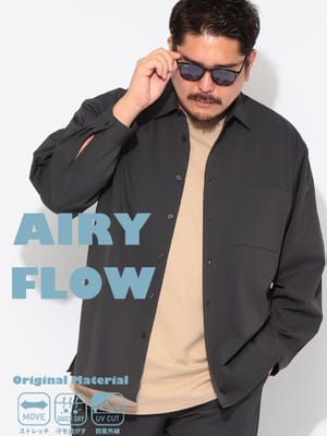 AIRYFLOW (エアリーフロー) 長袖シャツ CPOシャツ ポケット付き ストレッチ 無地 カジュアルシャツ トップス 伸びる吸水速乾 オールシーズン可能