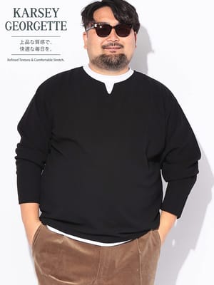 Tシャツ 長袖 メンズ 大きいサイズ フェイクレイヤード キーネックカルゼジョーゼット トップス ストレッチ ドライ 紫外線対策 ロンT