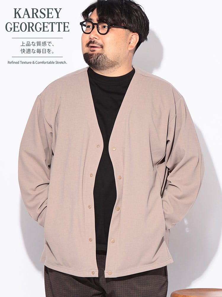 カーディガン 長袖 メンズ 大きいサイズ ドット 釦 ボタン カルゼジョーゼット トップス ストレッチ ドライ 紫外線対策 羽織り