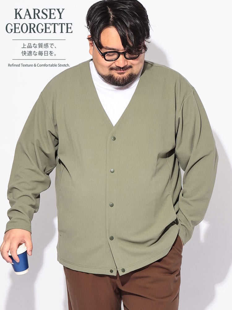 カーディガン 長袖 メンズ 大きいサイズ ドット 釦 ボタン カルゼジョーゼット トップス ストレッチ ドライ 紫外線対策 羽織り