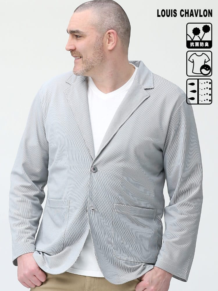 大きいサイズ メンズ LOUIS CHAVLON (ルイシャブロン) 吸汗速乾 抗菌防臭 ウォッシャブル シングル 2ツ釦 ジャケット