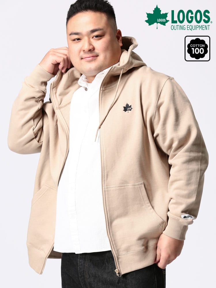 大きいサイズ メンズ LOGOS (ロゴス) ワンポイント フード フルジップ 長袖 パーカー