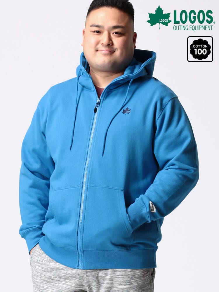 大きいサイズ メンズ LOGOS (ロゴス) ワンポイント フード フルジップ 長袖 パーカー