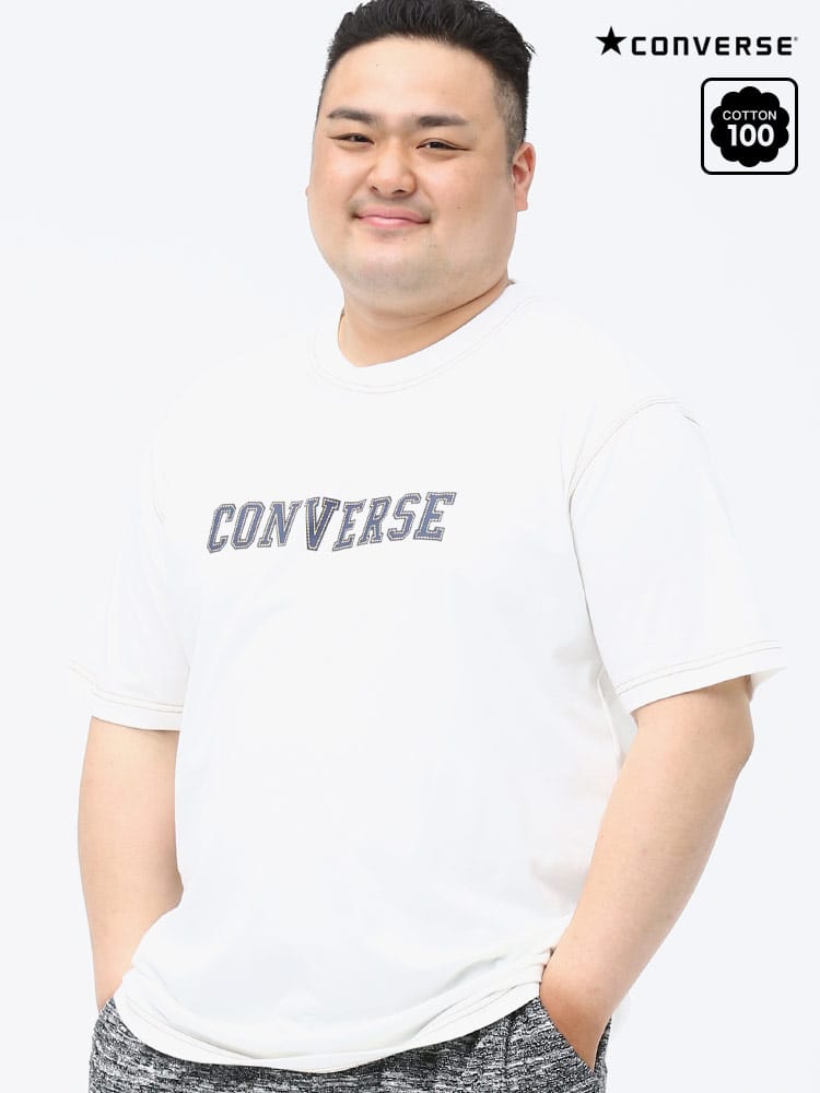 大きいサイズ メンズ CONVERSE (コンバース) 綿100％ 天竺 ロゴプリント クルーネック 半袖 Tシャツ