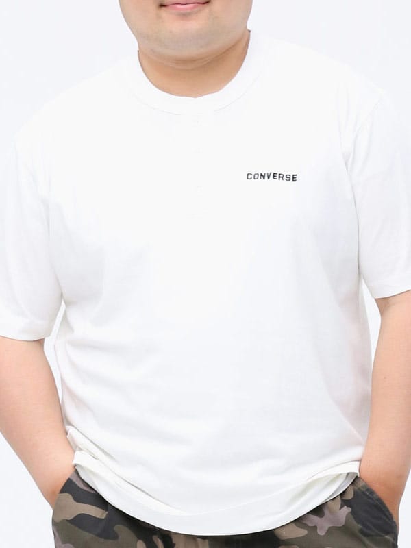 大きいサイズ メンズ CONVERSE (コンバース) 天竺 ワンポイント ヘンリーネック 半袖 Tシャツ