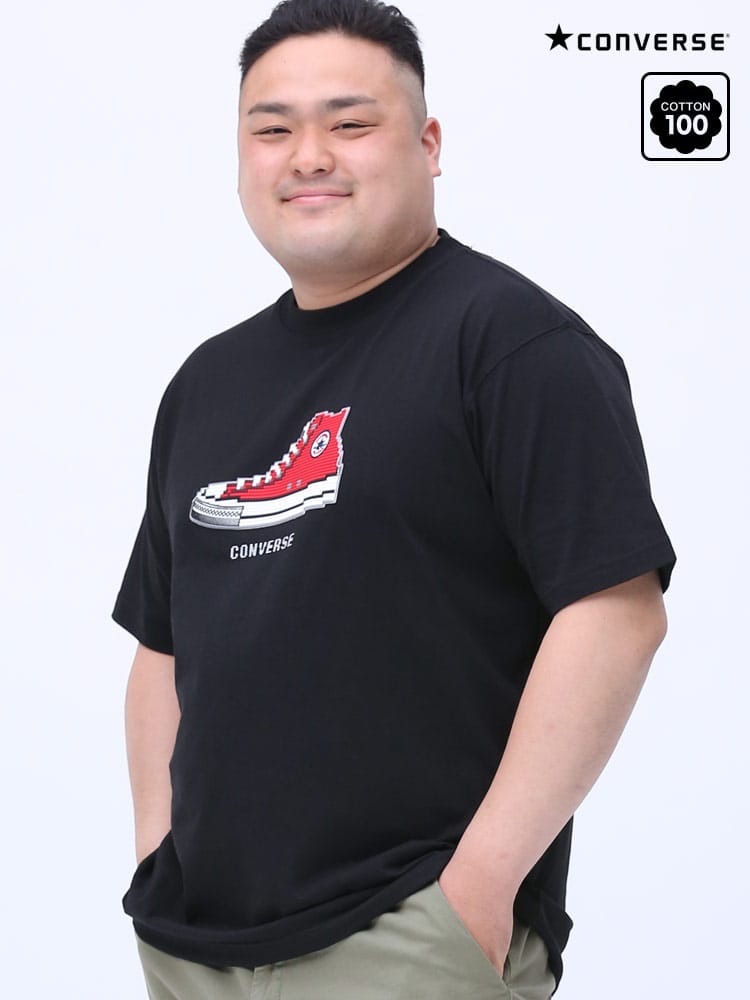 大きいサイズ メンズ CONVERSE (コンバース) 天竺 ブロックスニーカー クルーネック 半袖 Tシャツ