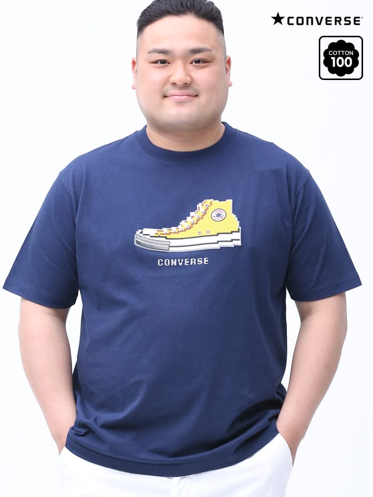 大きいサイズ メンズ CONVERSE (コンバース) 天竺 ブロックスニーカー クルーネック 半袖 Tシャツ