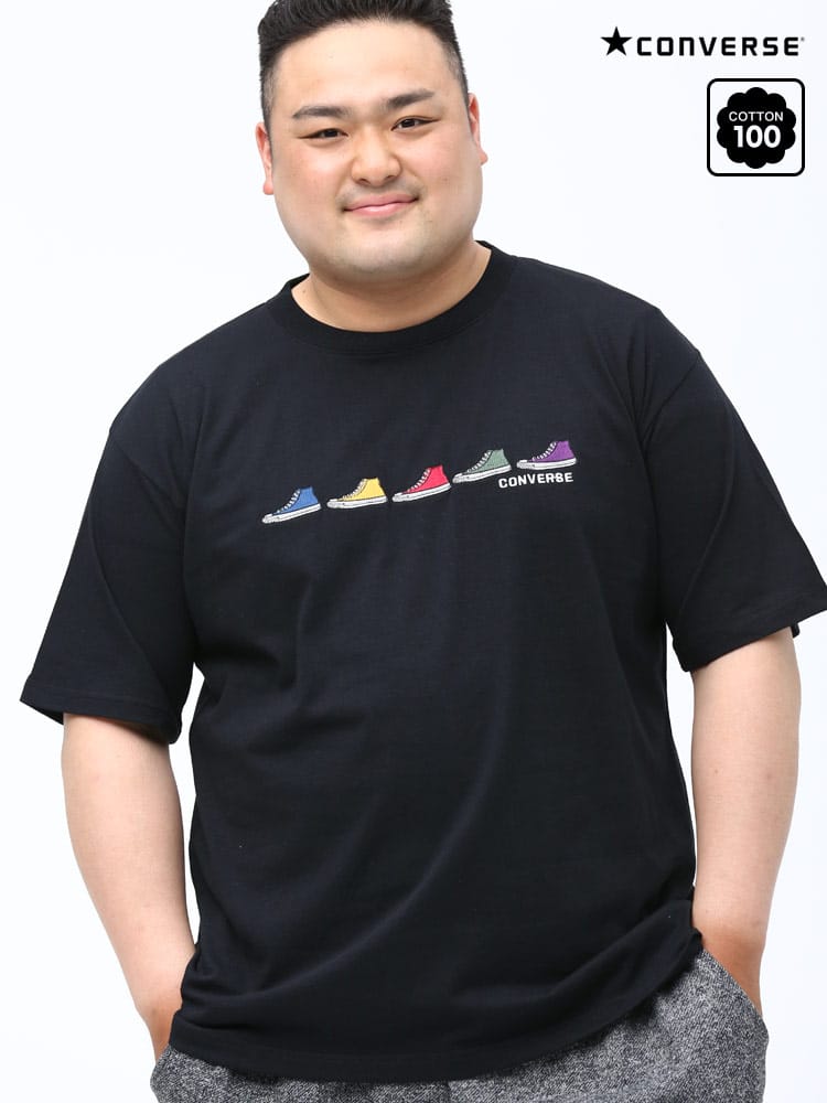 大きいサイズ メンズ CONVERSE (コンバース) 綿100％ 天竺 ミニスニーカー刺繍 クルーネック 半袖 Tシャツ