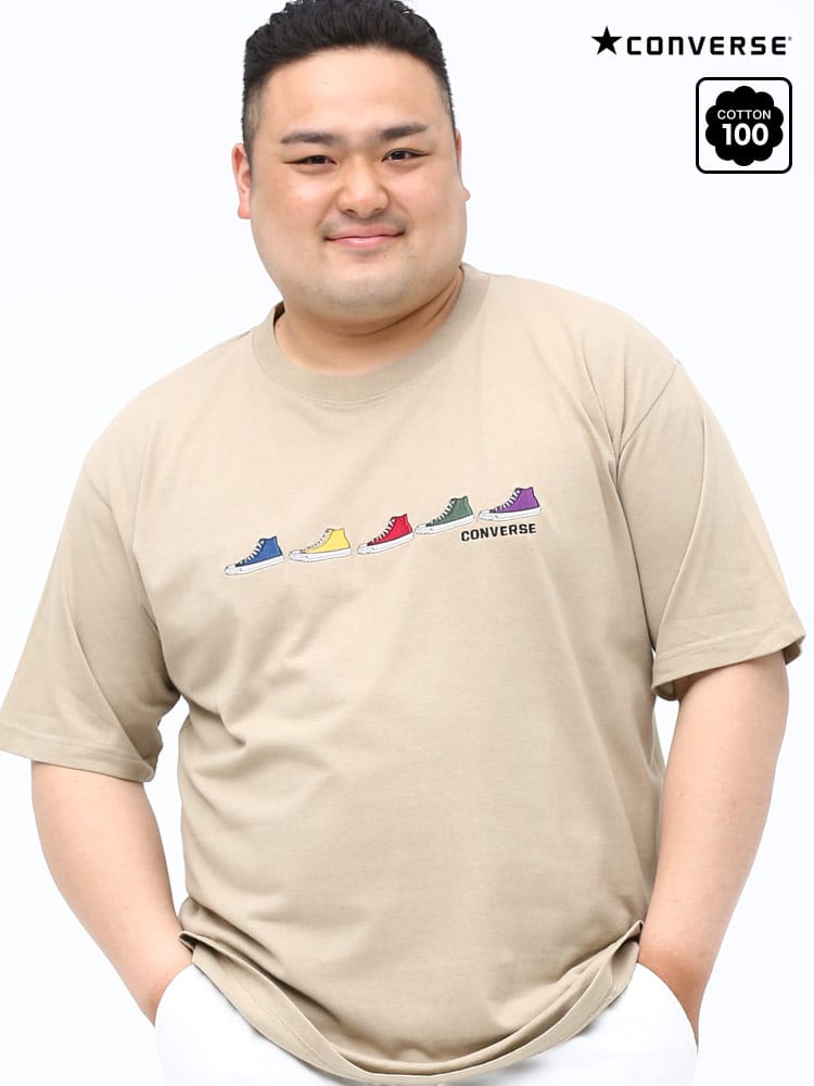 大きいサイズ メンズ CONVERSE (コンバース) 綿100％ 天竺 ミニスニーカー刺繍 クルーネック 半袖 Tシャツ
