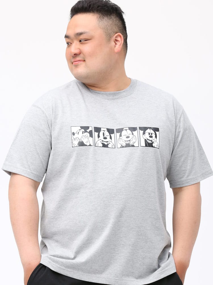 大きいサイズ メンズ DISNEY (ディズニー) 消臭抗菌 天竺 プリント クルーネック 半袖 Tシャツ
