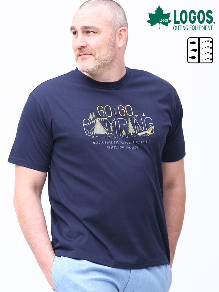 在庫処分 返品交換不可 大きいサイズ メンズ LOGOS (ロゴス) ドライ 天竺 フロントプリント クルーネック 半袖 Tシャツ