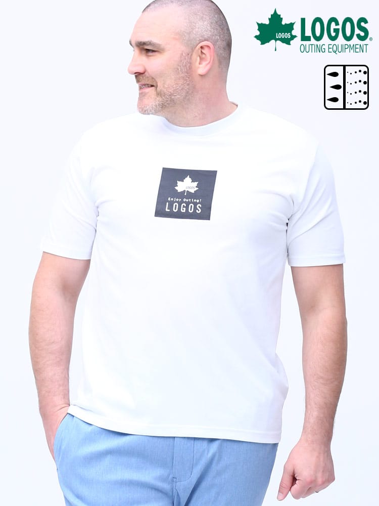 在庫処分 返品交換不可 大きいサイズ メンズ LOGOS (ロゴス) ドライ 天竺 BOXプリント クルーネック 半袖 Tシャツ