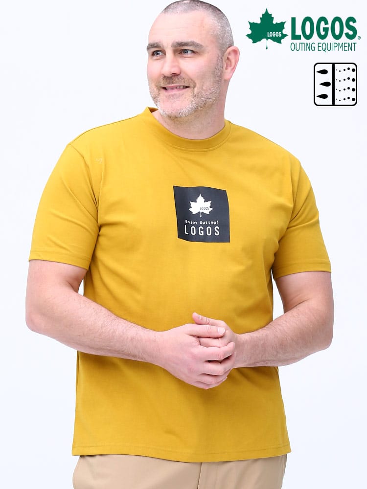 在庫処分 返品交換不可 大きいサイズ メンズ LOGOS (ロゴス) ドライ 天竺 BOXプリント クルーネック 半袖 Tシャツ