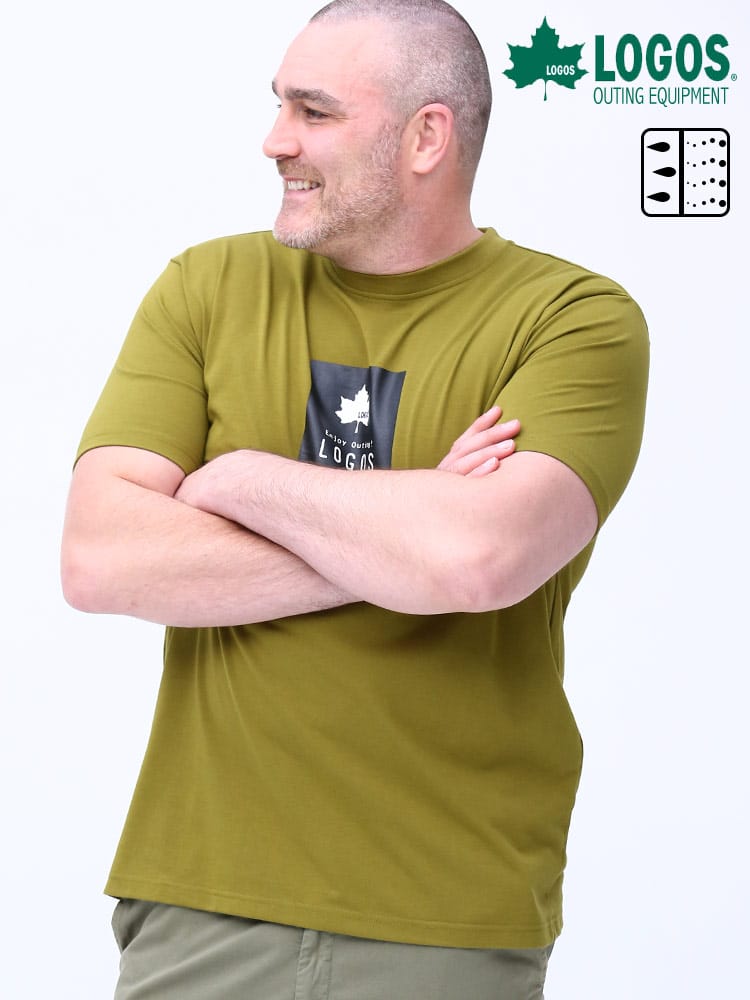 在庫処分 返品交換不可 大きいサイズ メンズ LOGOS (ロゴス) ドライ 天竺 BOXプリント クルーネック 半袖 Tシャツ