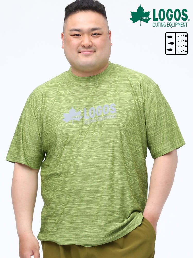 大きいサイズ メンズ LOGOS (ロゴス) 吸汗速乾 カチオン メランジ リフレクタープリント クルーネック 半袖 Tシャツ