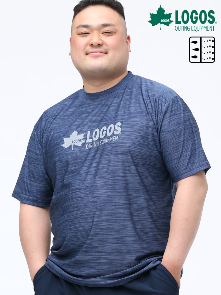 大きいサイズ メンズ LOGOS (ロゴス) 吸汗速乾 カチオン メランジ リフレクタープリント クルーネック 半袖 Tシャツ