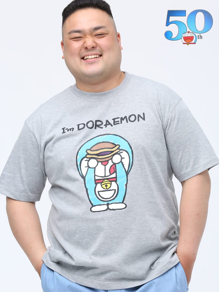 大きいサイズ メンズ ドラえもん (ドラエモン) 消臭抗菌テープ ドラえもん プリント クルーネック 半袖 Tシャツ