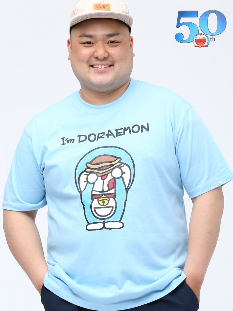 大きいサイズ メンズ ドラえもん (ドラエモン) 消臭抗菌テープ ドラえもん プリント クルーネック 半袖 Tシャツ
