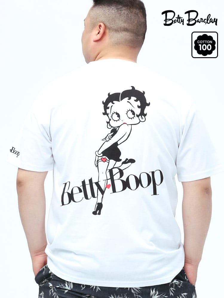 大きいサイズ メンズ Betty Boop (ベティブープ) 抗菌消臭 天竺 ベティちゃん バックプリント クルーネック 半袖 Tシャツ