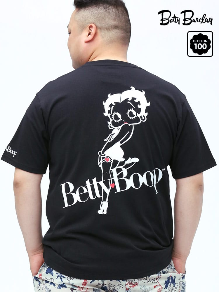 大きいサイズ メンズ Betty Boop (ベティブープ) 抗菌消臭 天竺 ベティちゃん バックプリント クルーネック 半袖 Tシャツ