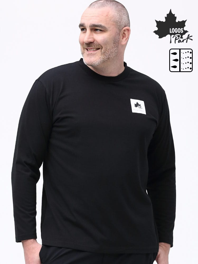 大きいサイズ メンズ LOGOS (ロゴス) LOGOSpark 吸水速乾 天竺 ロゴプリント クルーネック 長袖 Tシャツ ロンT