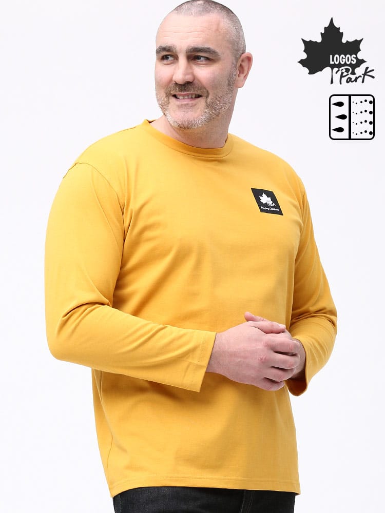 大きいサイズ メンズ LOGOS (ロゴス) LOGOSpark 吸水速乾 天竺 ロゴプリント クルーネック 長袖 Tシャツ ロンT
