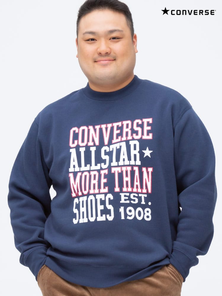 大きいサイズ メンズ CONVERSE (コンバース) 裏起毛 フロントプリント クルーネック トレーナー