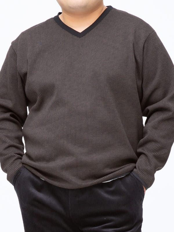 大きいサイズ メンズ LOUIS CHAVLON (ルイシャブロン) 裏フリース Vネック ロンT 長袖 ニットソー