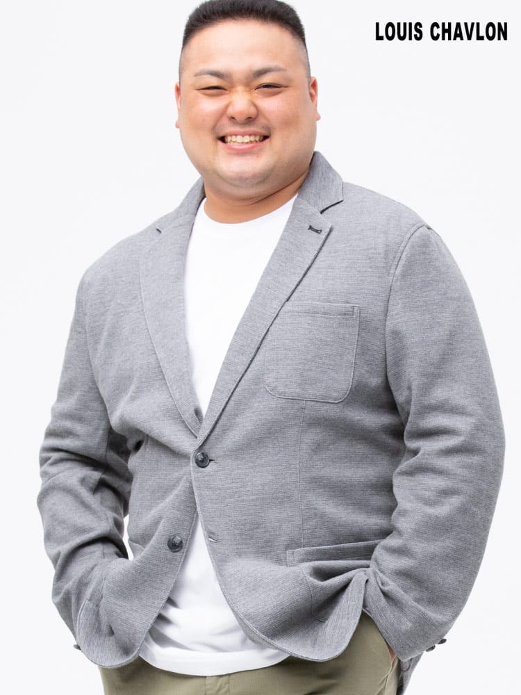 大きいサイズ メンズ LOUIS CHAVLON (ルイシャブロン) 裏ボーダー シングル 2ツ釦 カット ジャケット
