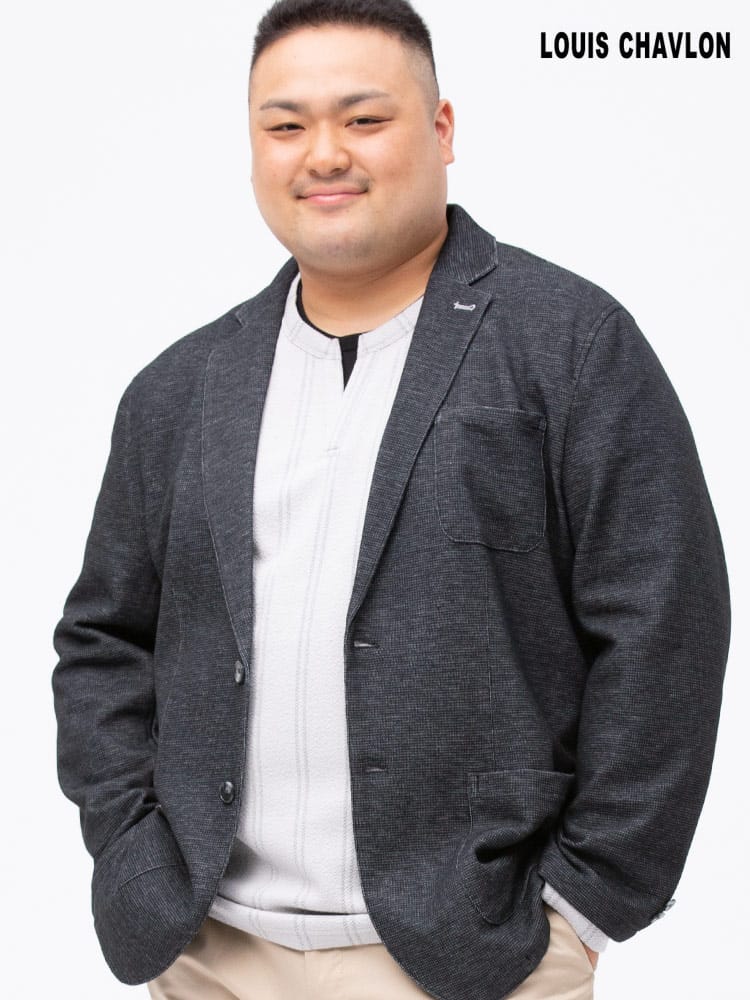 大きいサイズ メンズ LOUIS CHAVLON (ルイシャブロン) 裏ボーダー シングル 2ツ釦 カット ジャケット