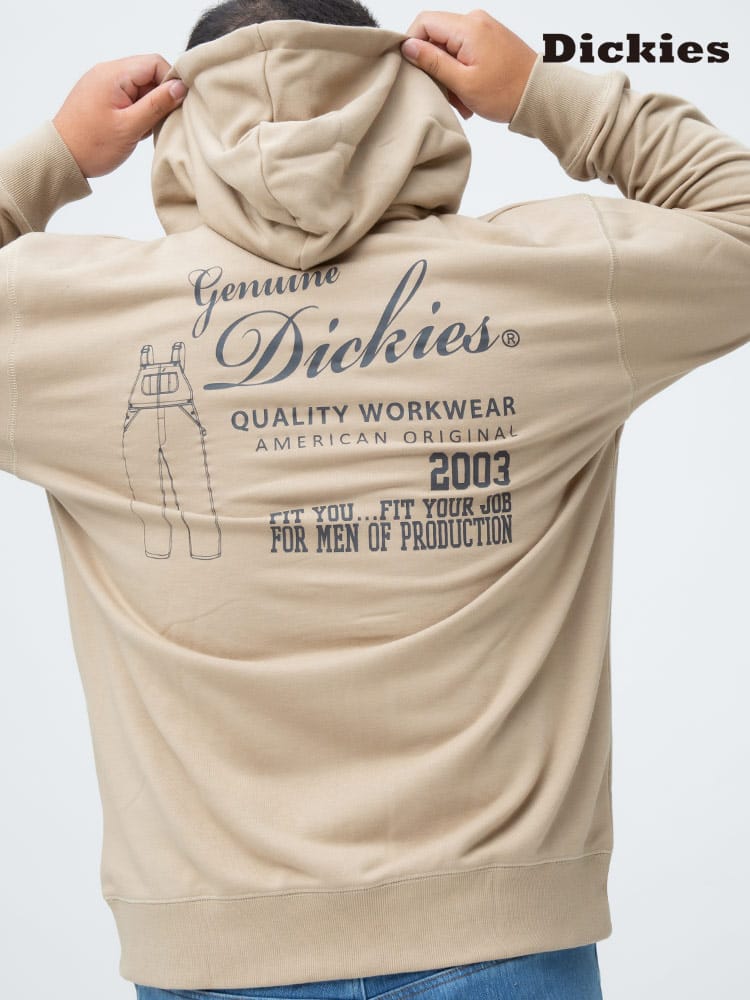 大きいサイズ メンズ GENUINE DICKIES (ジェニュインディッキーズ) 裏毛 バックプリント フルジップ パーカー