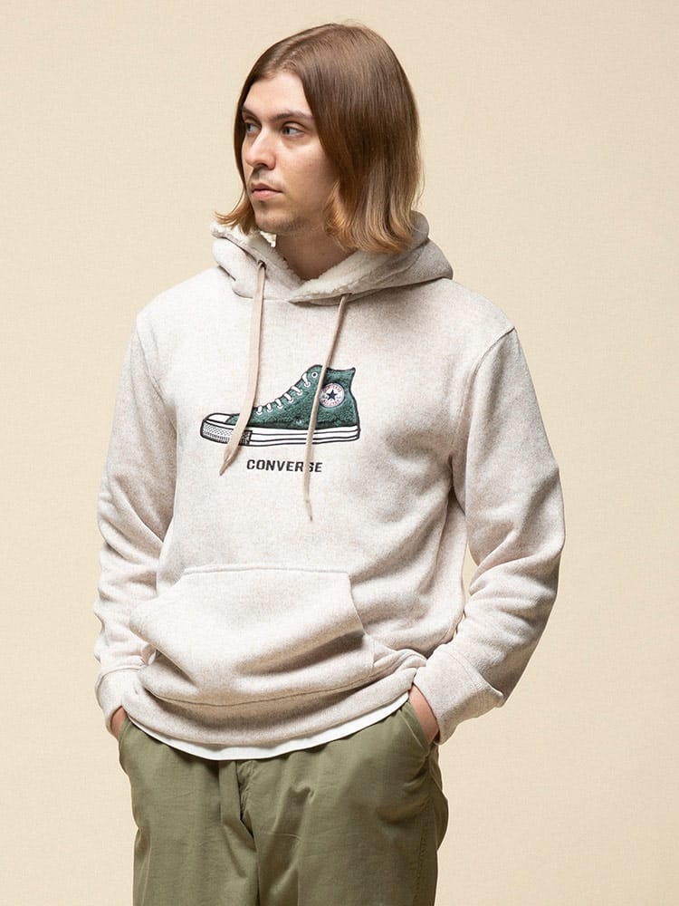 CONVERSE (コンバース) 裏フリース スニーカーボア プルオーバー ニット パーカー