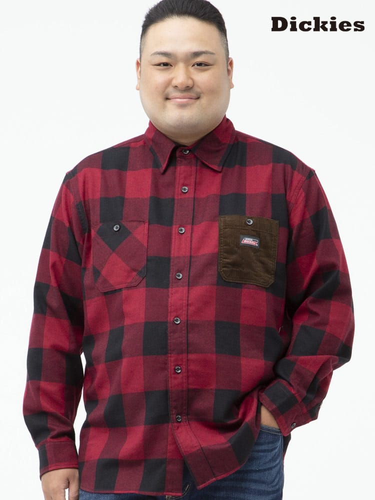 大きいサイズ メンズ GENUINE DICKIES (ジェニュインディッキーズ) ブロックチェック 切り替えポケット 長袖 ワークシャツ