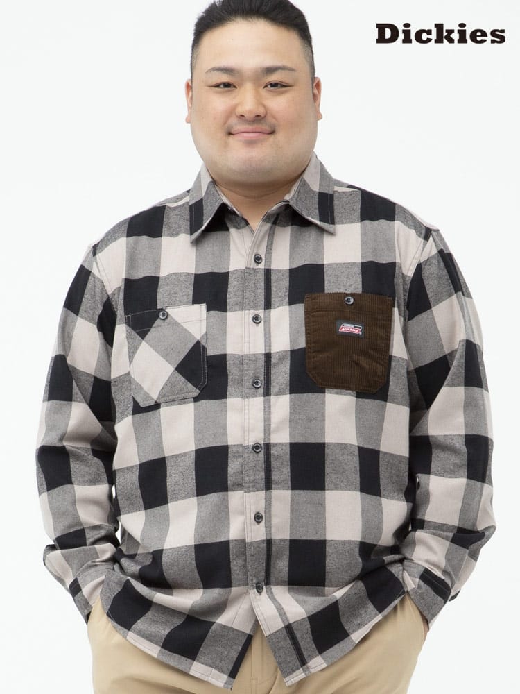 大きいサイズ メンズ GENUINE DICKIES (ジェニュインディッキーズ) ブロックチェック 切り替えポケット 長袖 ワークシャツ