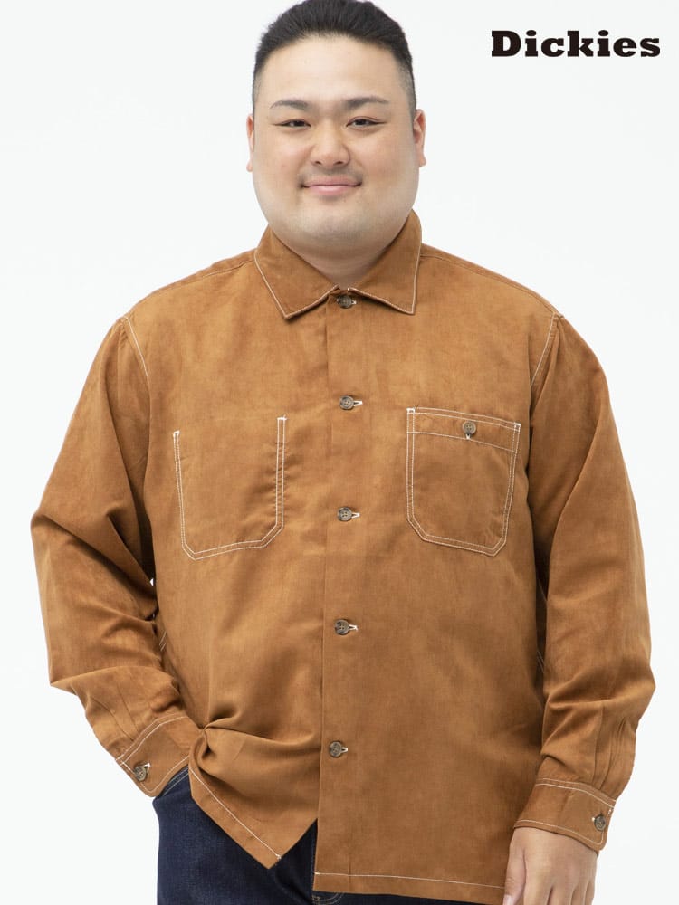大きいサイズ メンズ GENUINE DICKIES (ジェニュインディッキーズ) ポリスエード ポケット 長袖 ワークシャツ