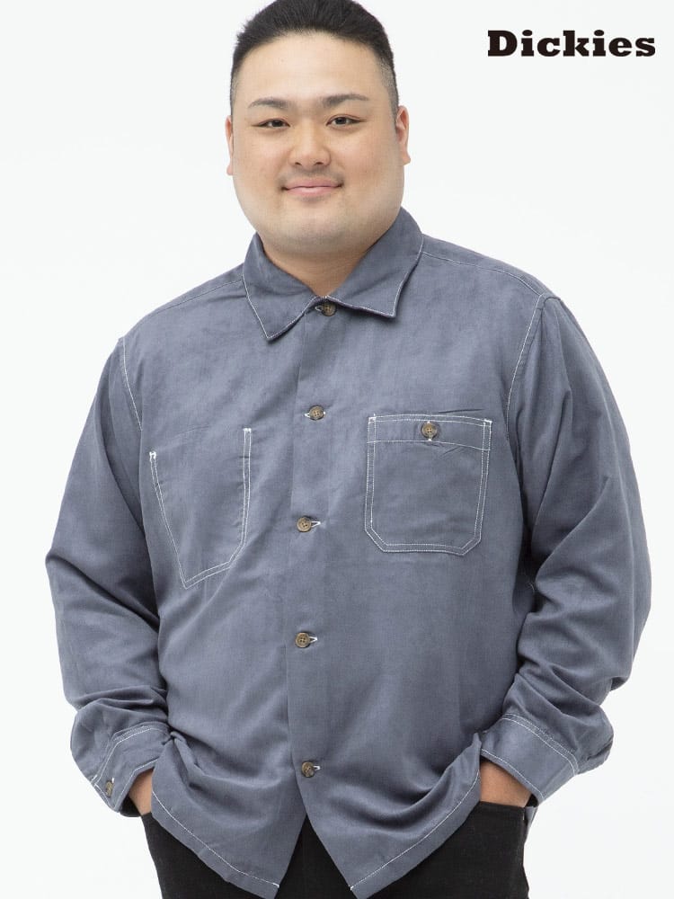 大きいサイズ メンズ GENUINE DICKIES (ジェニュインディッキーズ) ポリスエード ポケット 長袖 ワークシャツ