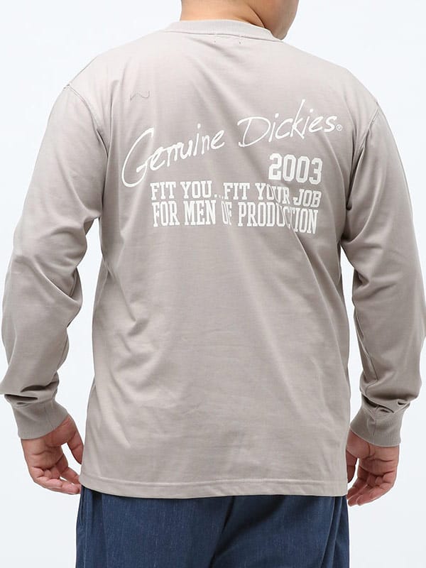 大きいサイズ メンズ GENUINE DICKIES (ジェニュインディッキーズ) 天竺 バックプリント クルーネック 長袖 Tシャツ ロンT