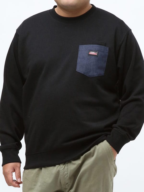 大きいサイズ メンズ GENUINE DICKIES (ジェニュインディッキーズ) 異素材ポケット 裏毛 クルーネック 長袖 トレーナー