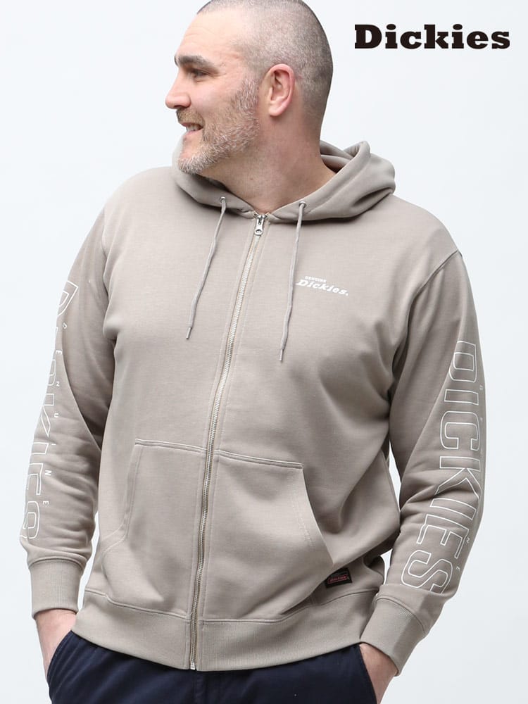 大きいサイズ メンズ GENUINE DICKIES (ジェニュインディッキーズ) 裏毛 アームロゴ フルジップ 長袖 パーカー